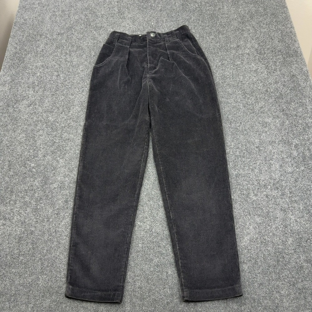 Vintage Calvin Klein Pants Women 10 Black Corduroy Pleated High Rise Tapered 90s